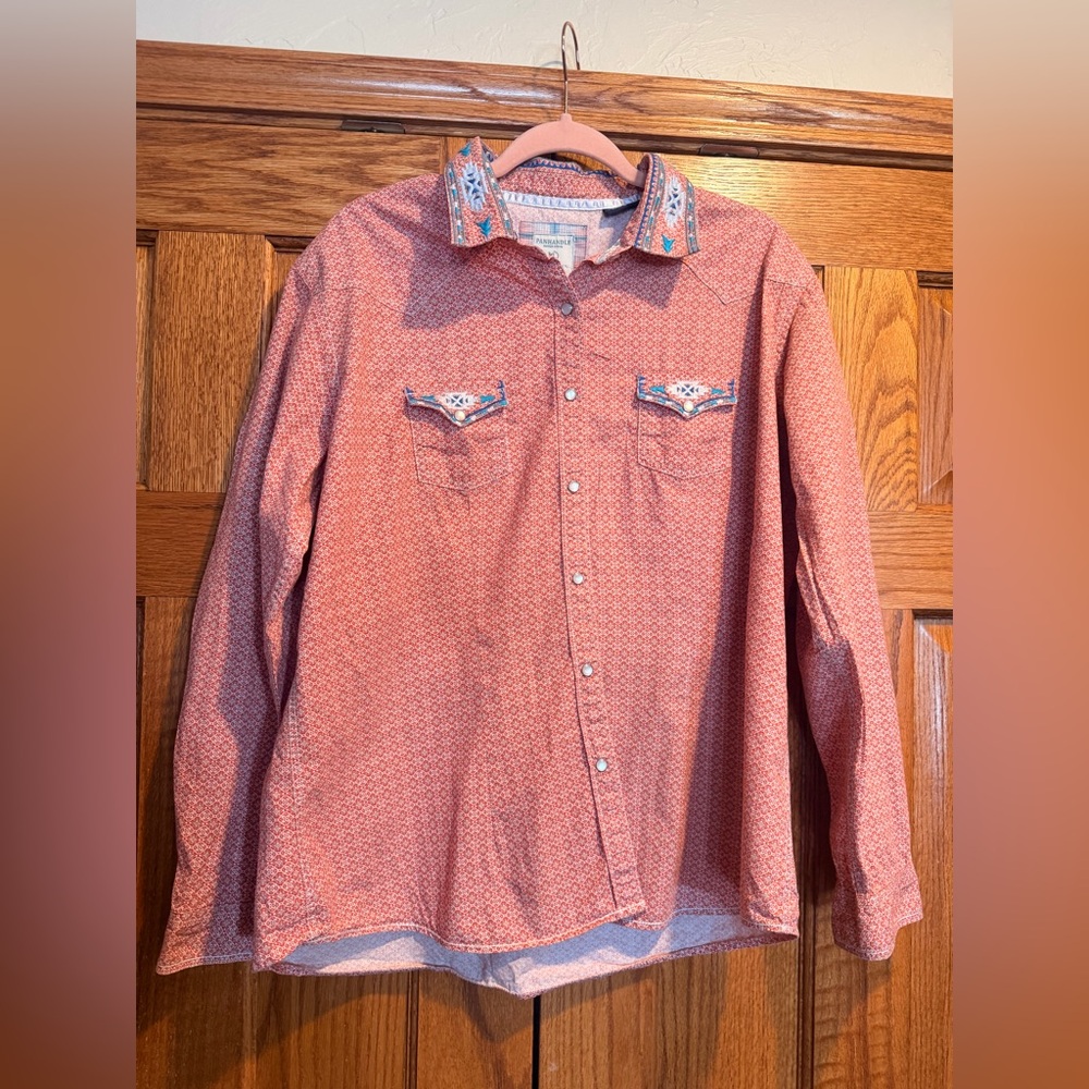Panhandle Rough Stock Embroidered Aztec Western Shirt Pearl Snap Pocket